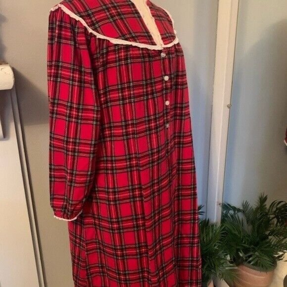 Lanz of Salzburg long Nightgown M red Plaid Cottagecore Prairie Grannycore - Picture 10 of 13